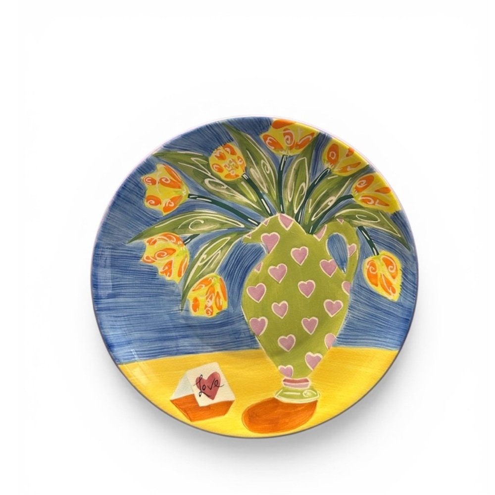 Anthropologie Claire Ware Colorful Floral Art Plate - Picture 2 of 8